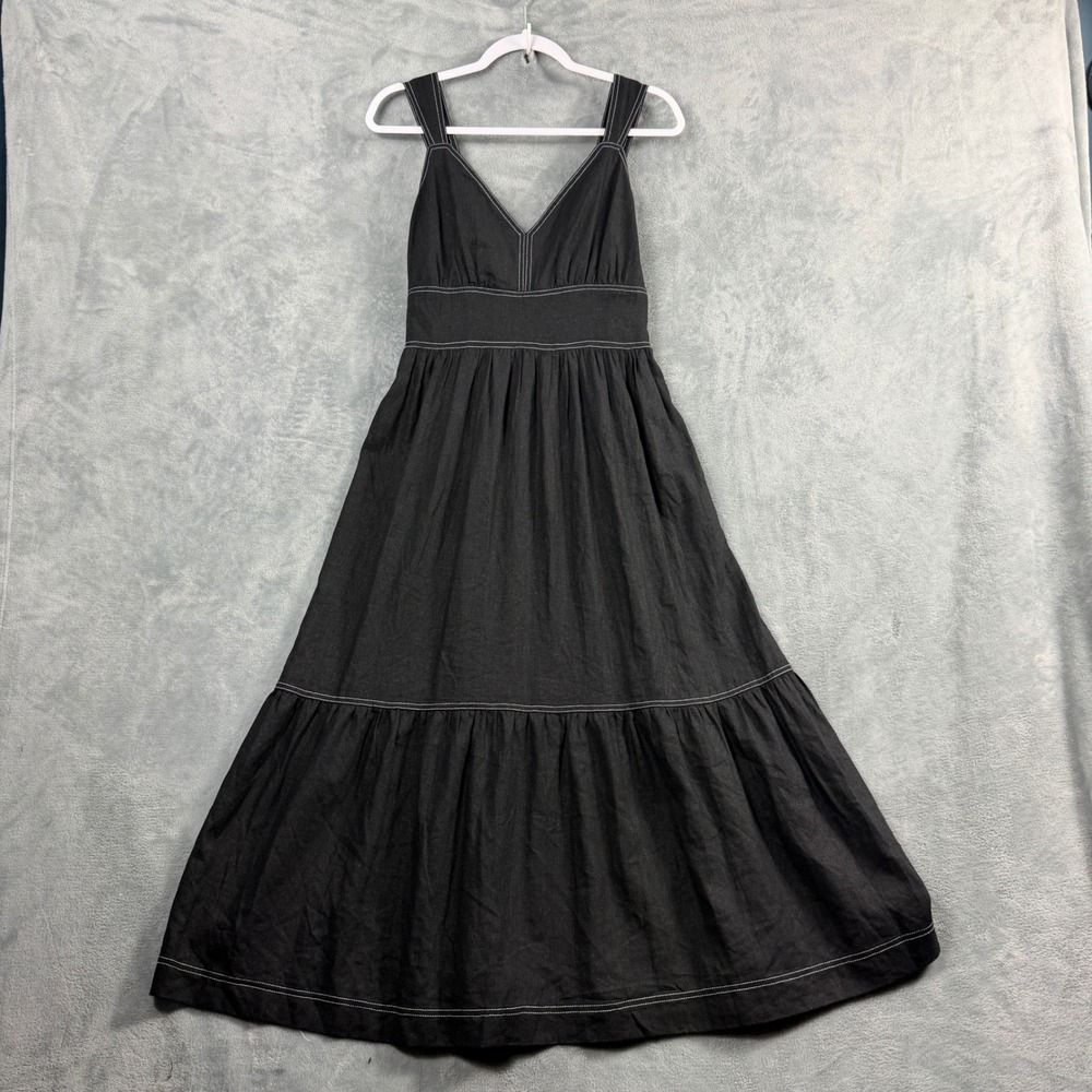 Scoop Womens M Black Maxi Dress Ruffle Linen Blend Contrast Stitch Boho Western